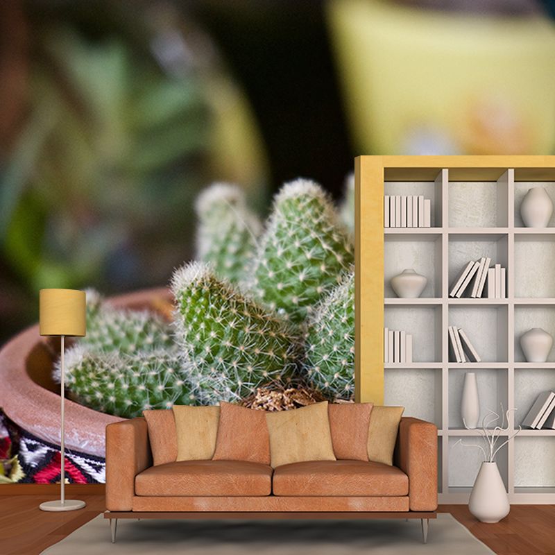 Contemporary Sitting Room Mural Wallpaper Tropical Plants Wall Decor, Moisture Resistant