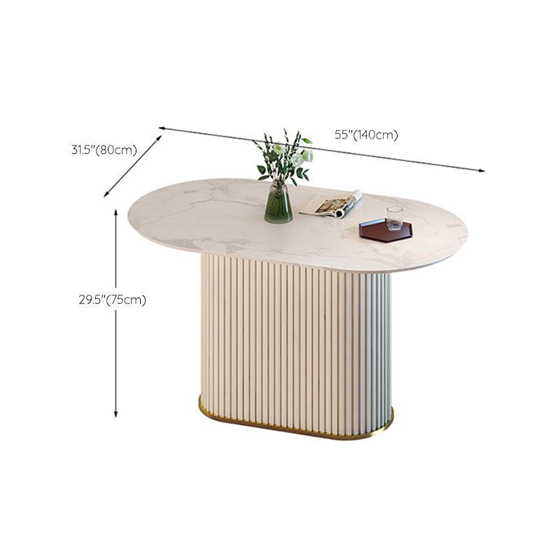 Slate and Metal Table Glam Style Simple Restaurant White Oval Dining Table