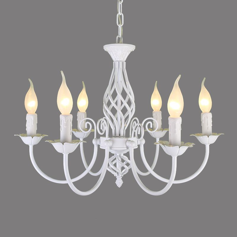 Black/White Swooping Arm Chandelier Lamp Traditional Metal 3/4/5 Lights Living Room Hanging Light