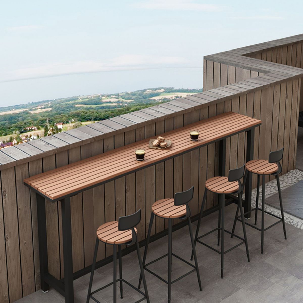 Industrial Style 1/5 Pieces Metal Bar Table Set Reclaimed Wood Bar Height Set for Outdoor