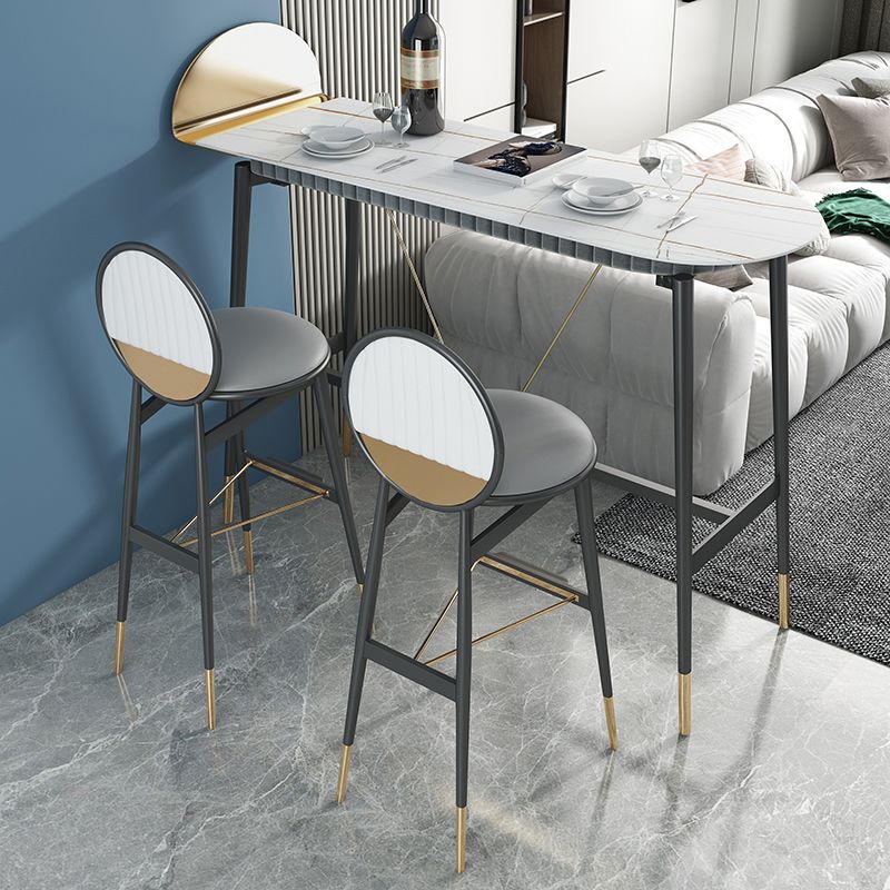 Industrial Style Iron Bar Table Faux Marble Top 41.3"H Bistro Table with Footrest