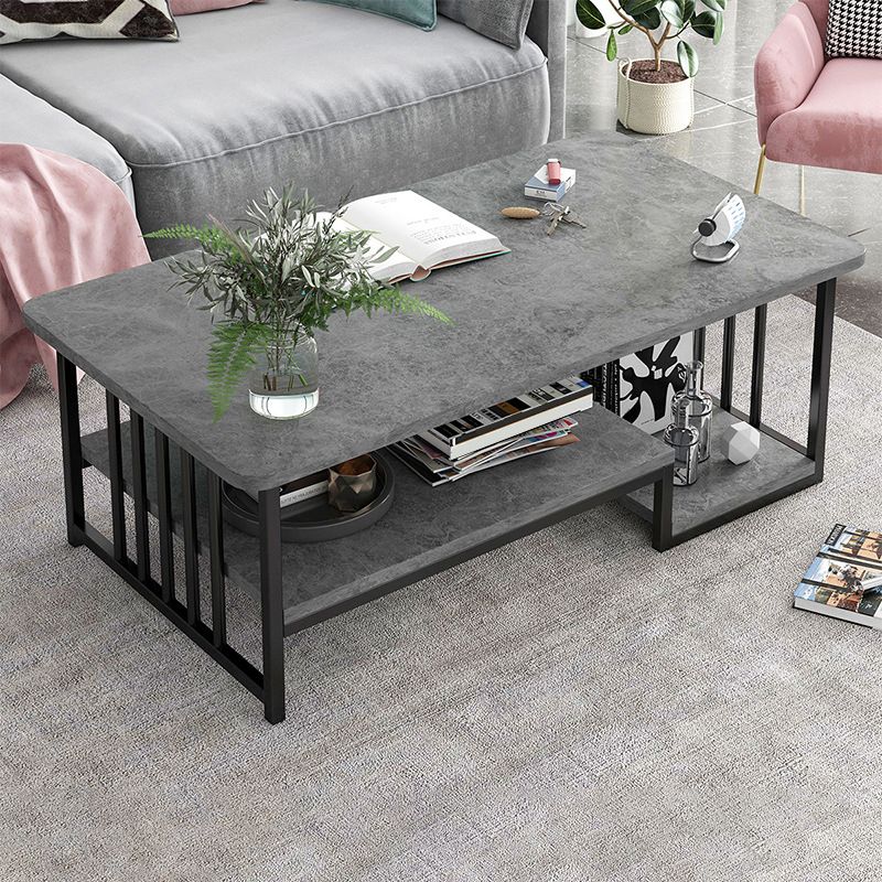 Modern Metal Marble Coffee Table Rectangle Cocktail Table with Shelf