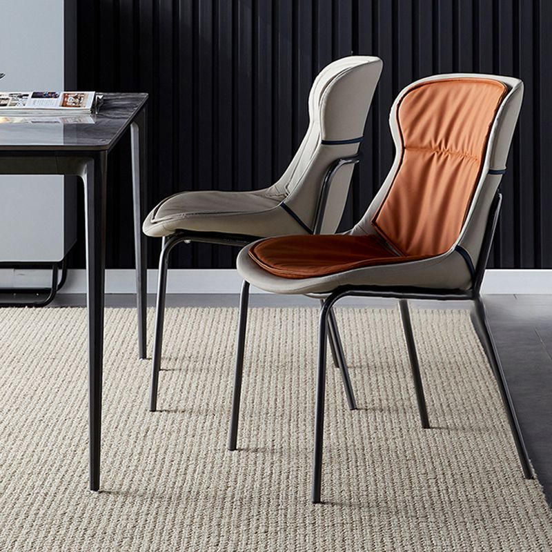 Industrial Style Home Side Chair Set Leather Dining Chair with Metal Legs
