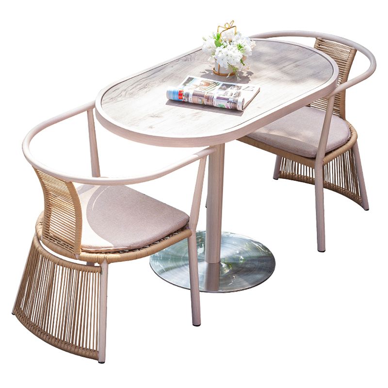 3 Pieces Dining Table Set UV Resistant Modern Oval Bistro Table Set