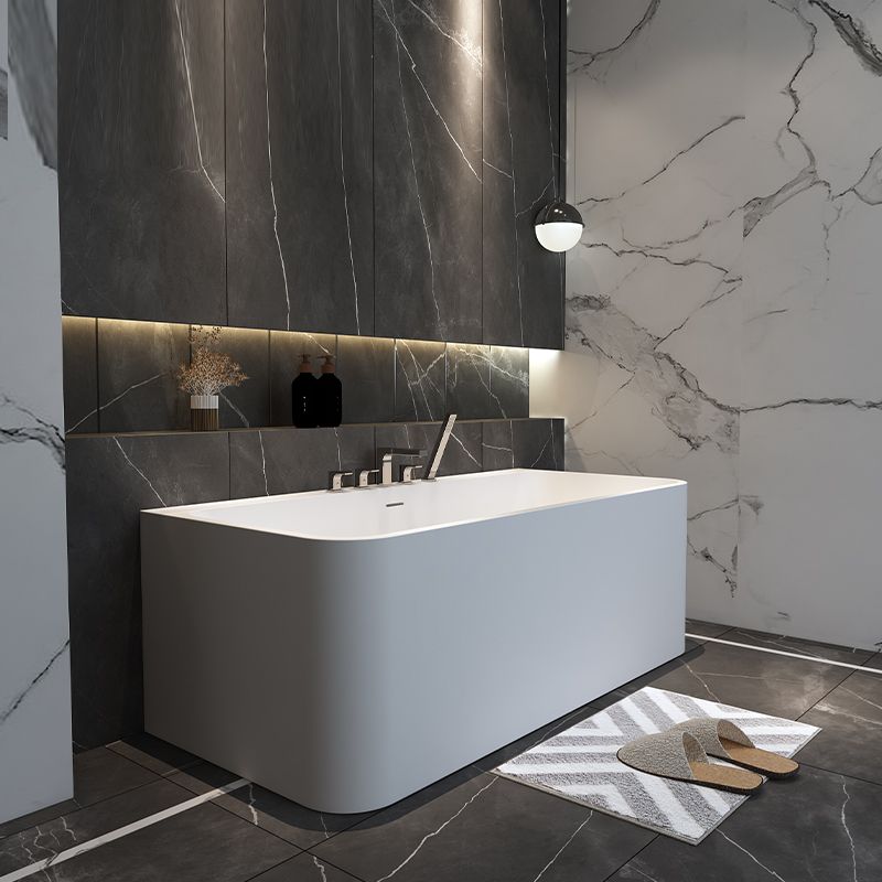 Stone Soaking Tub Antique Finish Rectangular Back to Wall Bath