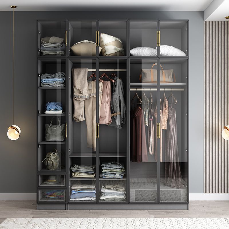 Contemporary Style Glass Wardrobe Grey Colour Wardrobe Closet