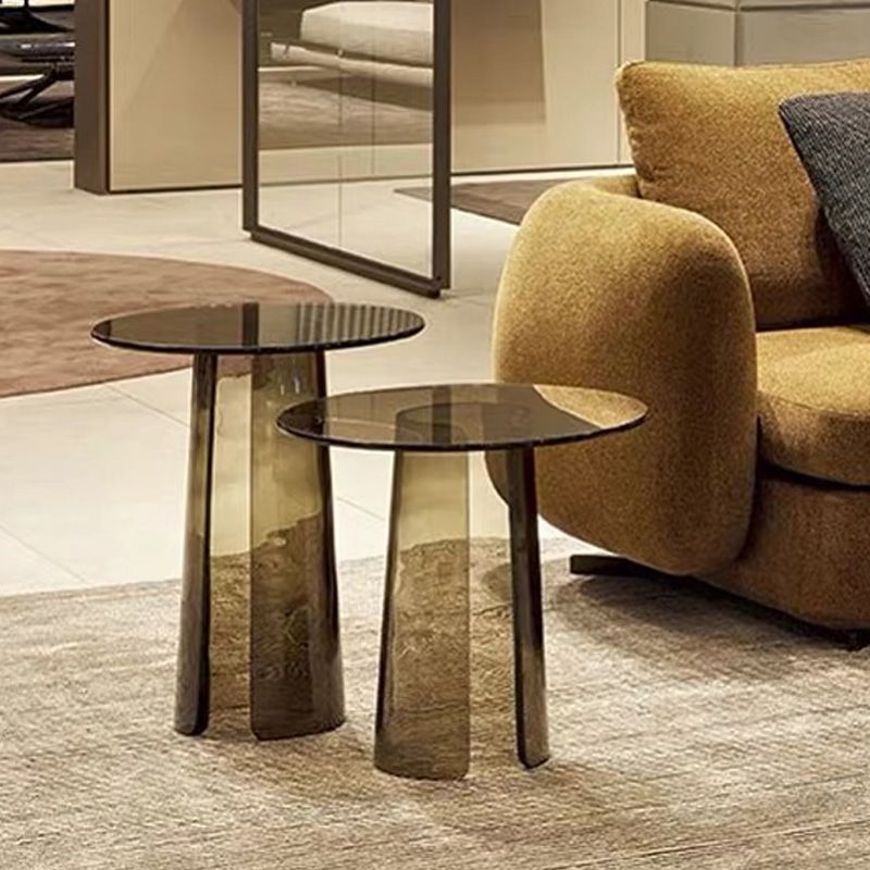 Contemporary Round Side End Table, Clear Pedestal End Table for Living Room