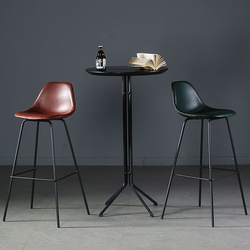 Modern Faux Leather Low Back Bucket Bar Stools with Metal Base