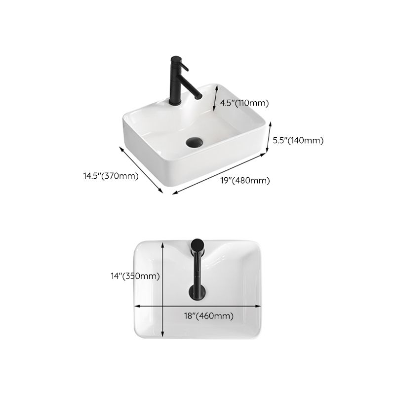 Contemporary Bathroom Sink Porcelain Solid Color Rectangular Vessel Bathroom Sink