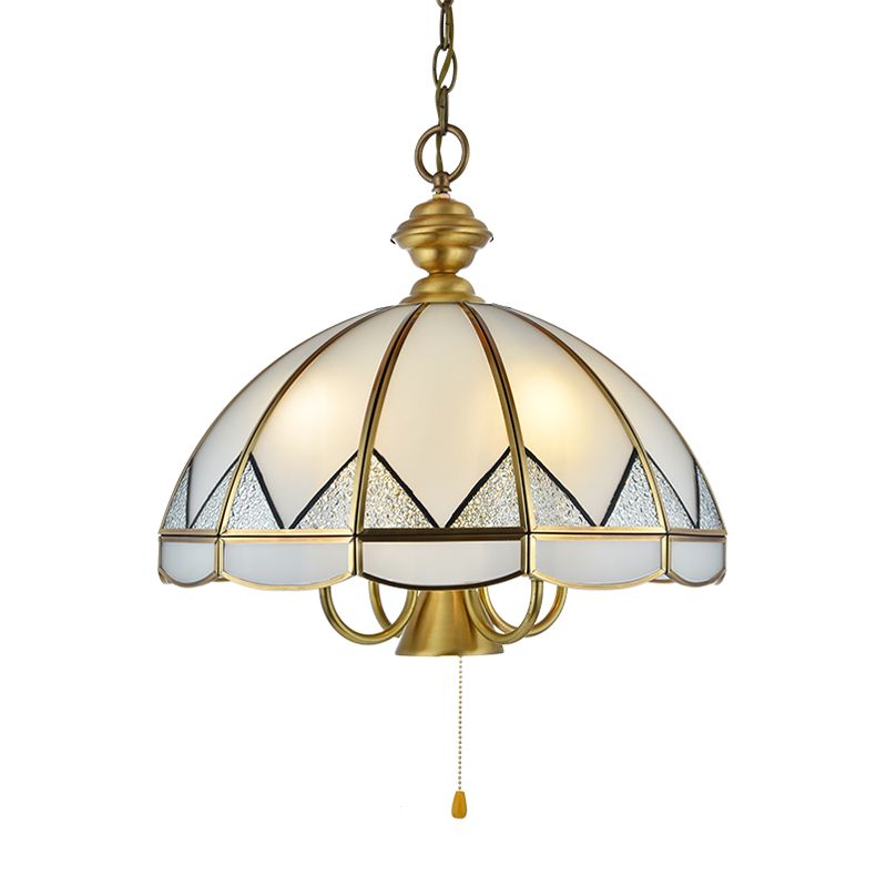 Bowl Dining Room Pendant Chandelier Colonial Opal Blown Glass 6 Heads Gold Hanging Ceiling Light