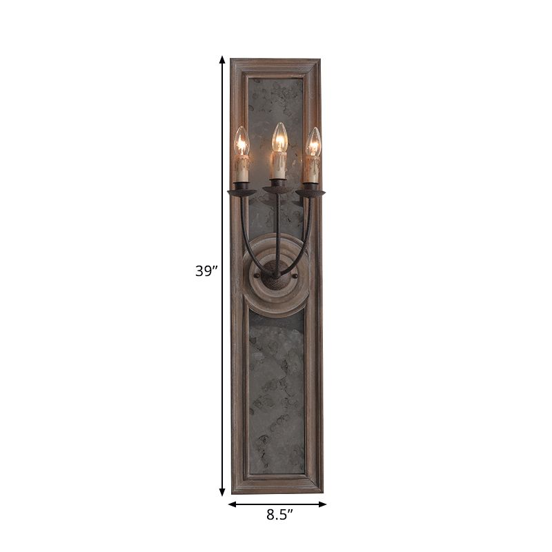 3 Lights Wall Mounted Light Countryside Style Candelabra Metallic Wall Lamp Fixture with Mirror Detail in Brown