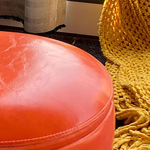 Faux Leather Ottoman Plain Round Stain Resistant Pouf Ottoman with Storage