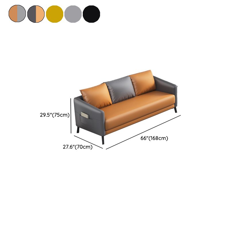 Mid-Century Modern 3-Seater Sofa Faux Leather Square Arm Sofa with Storage