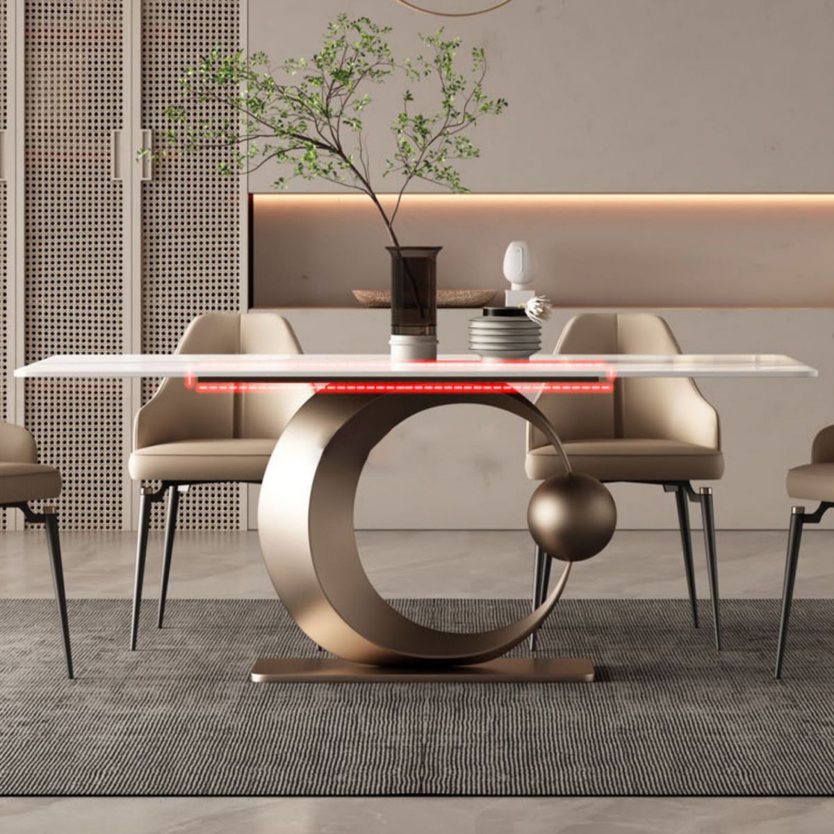 Glam Style 1/4/5/7 Pieces Dining Set Rectangle Sintered Stone Dining Table Set