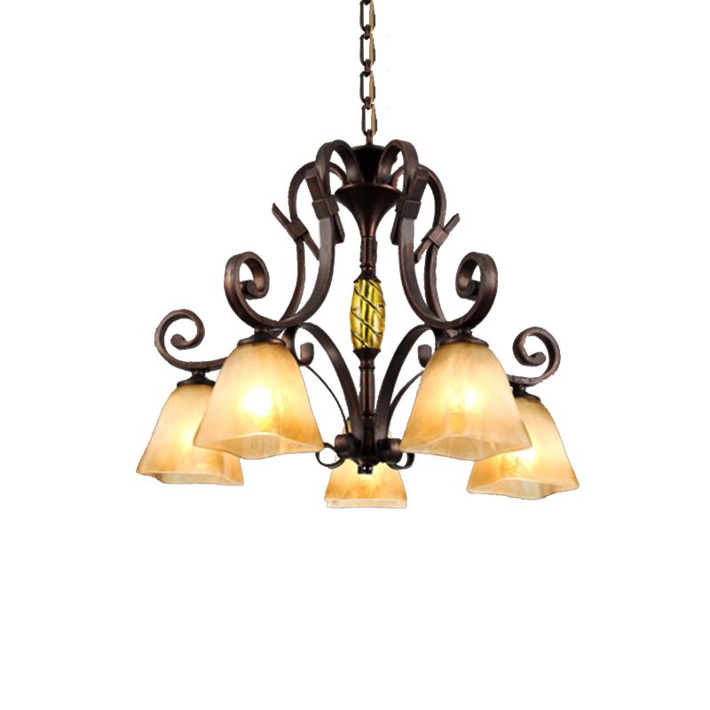 Éclairage de lustre en verre givré cloche classique 5/6/8 LUMIÈRES LIVRES SOIX ÉCLAIRAGE PENDANT À RUST