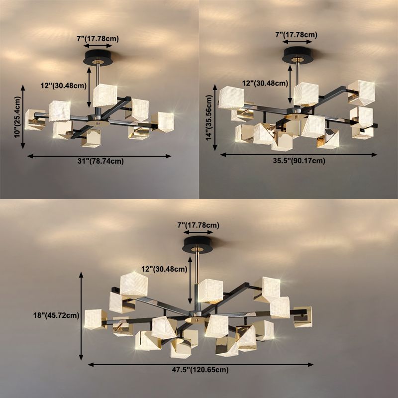 Modern Cube Chandelier Metal Black Multi Light Chandelier Pendant for Dining Room