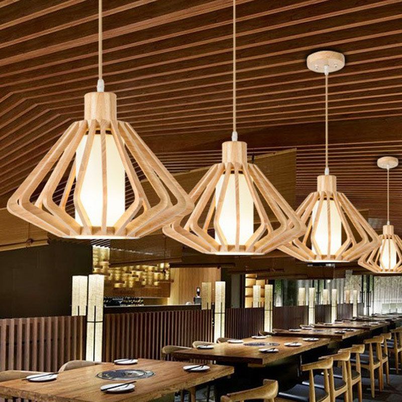 Verjüngter Anhänger Licht zeitgenössisches Holz Ein-Bulb-Korridor-Federleuchte