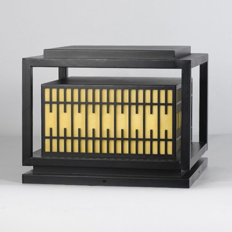 Rectangular Shape Metal Waterproof Pillar Lamp Modern 1 Light Outdoor Lights in Black