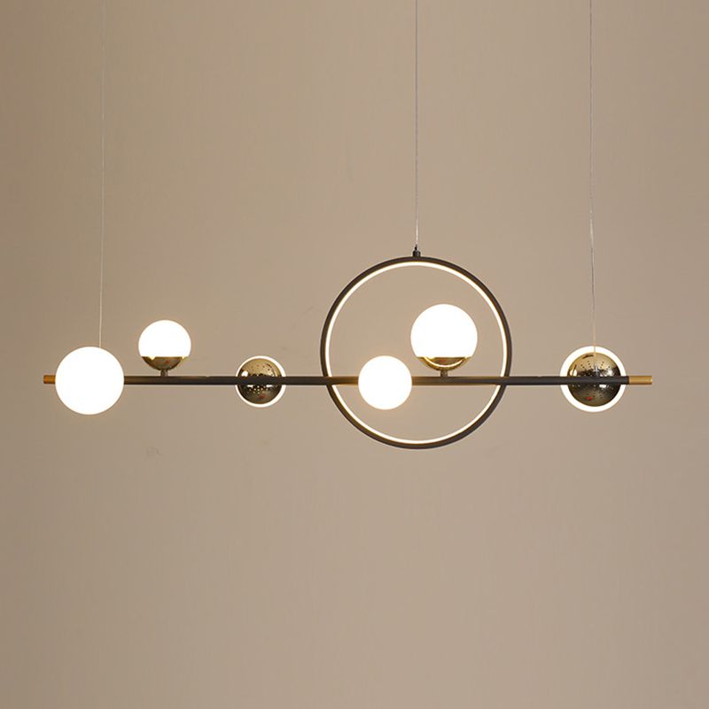 Modern Kitchen Island Fixture 6 - Head Metal and Glass Ceiling Pendant Lighting in Black