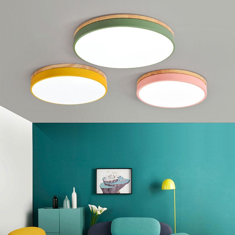 Lámpara de techo acrílica para dormitorio infantil, luz de techo circular delgada de color caramelo, Macaron Loft