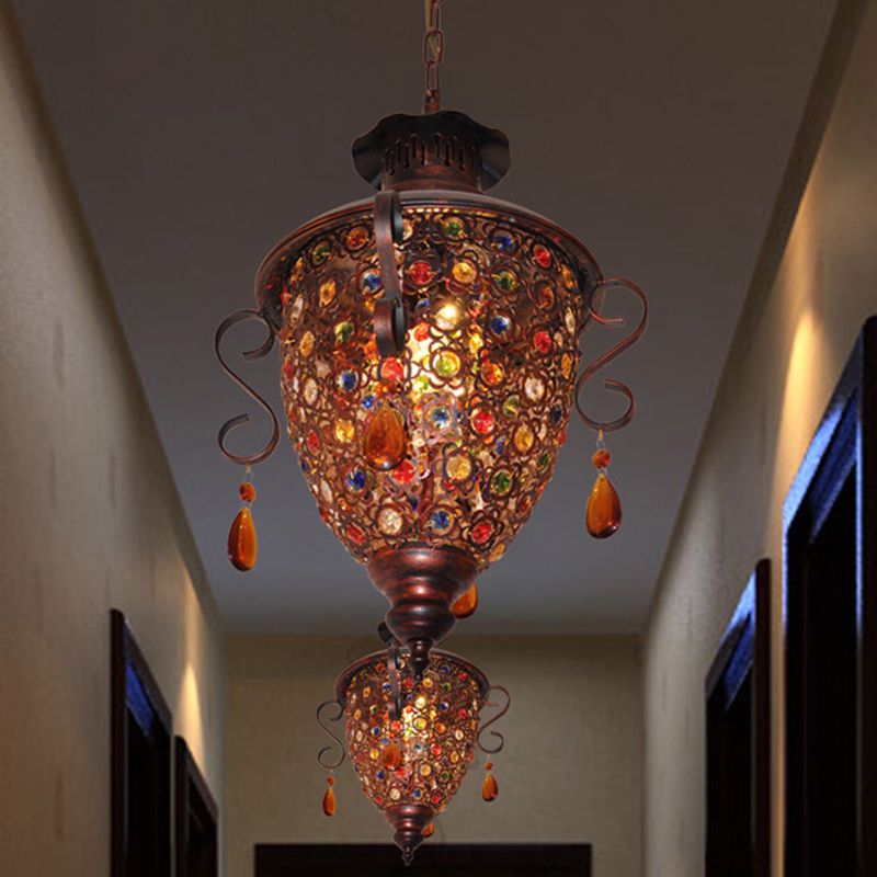 Copper 1-Bulb Down Lighting Bohemian Metal Pine Cone Hanging Light Fixture for Hallway