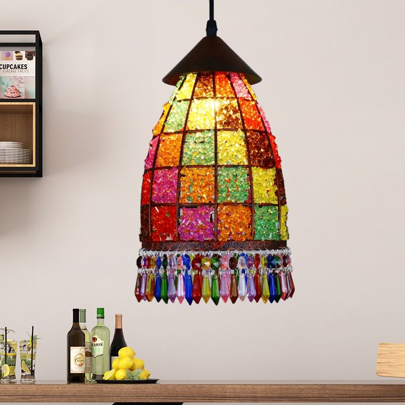 Dome Metal Ceiling Pendant Bohemian 1 Light Living Room Hanging Ceiling Light in Black, 6"/7.5"/10" Wide