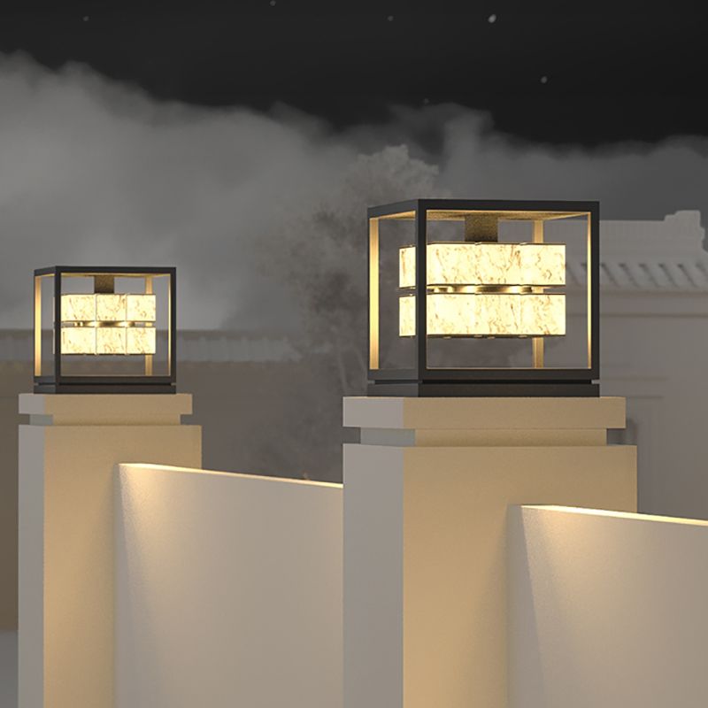 Modern Simple Metal Outdoor Light Cube Shape Waterproof Pillar Lamp for Outdoor