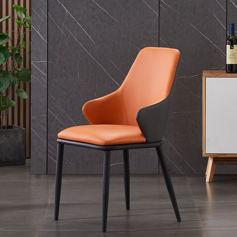 Modern Leather Dining Side Chairs Indoor Upholstered Arm Chair with Black Legs