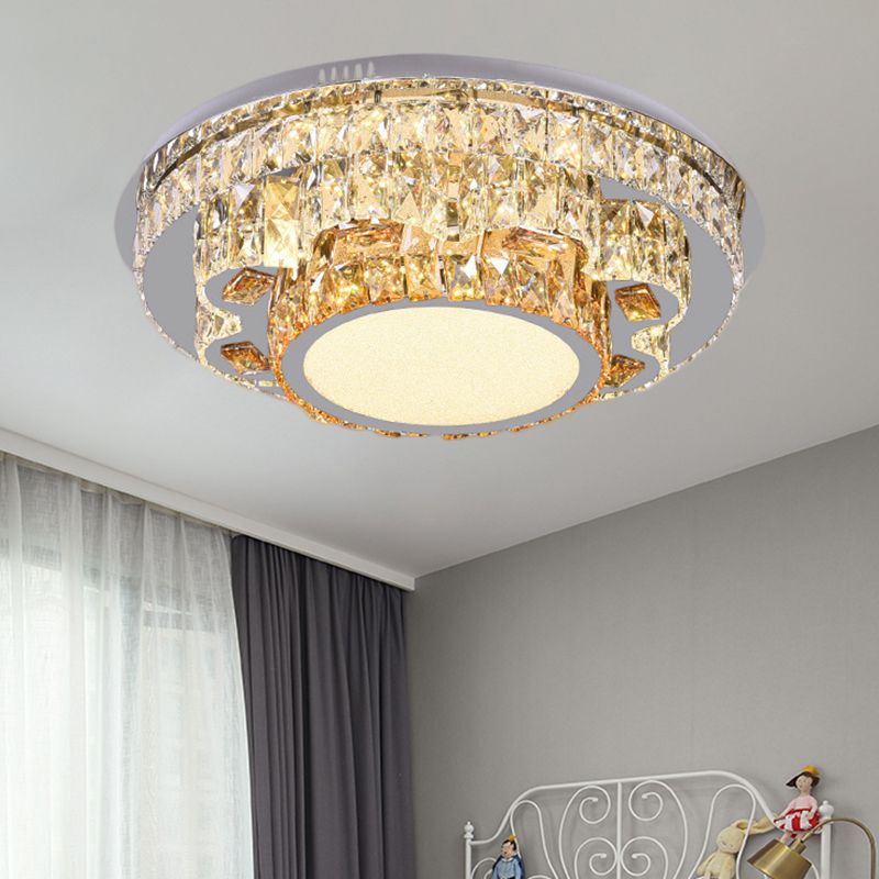 LED Round Ceiling Lamp Modern Stainless-Steel Rectangular-Cut Crystals Flushmount with Flower/Octagon/Oval Design