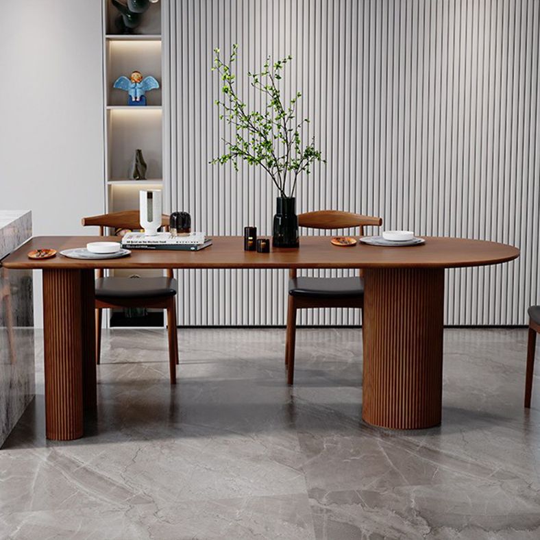 Free Form Wood Dining Table Natural and Walnut Dining Table with Pedestal Base