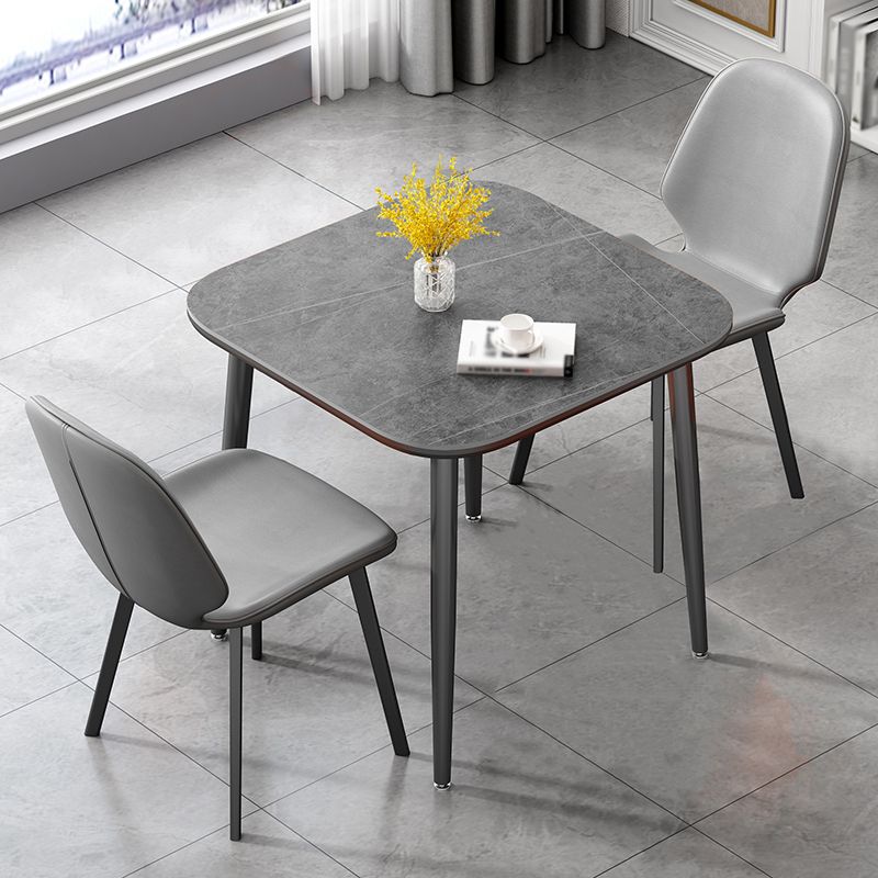 31.5-inch Metal Industrial Dining Table Sintered Stone Top Table with 4 Legs