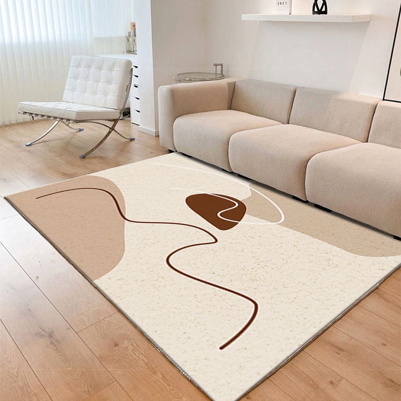 White Abstract Face Rug Polyester Casual Rug Non-Slip Backing Rug for Living Room