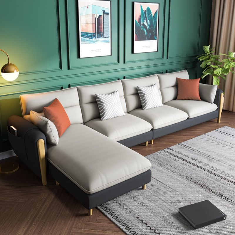 Round Arm Sectional Sofa with Storage Faux Leather Sectional Ottoman Included