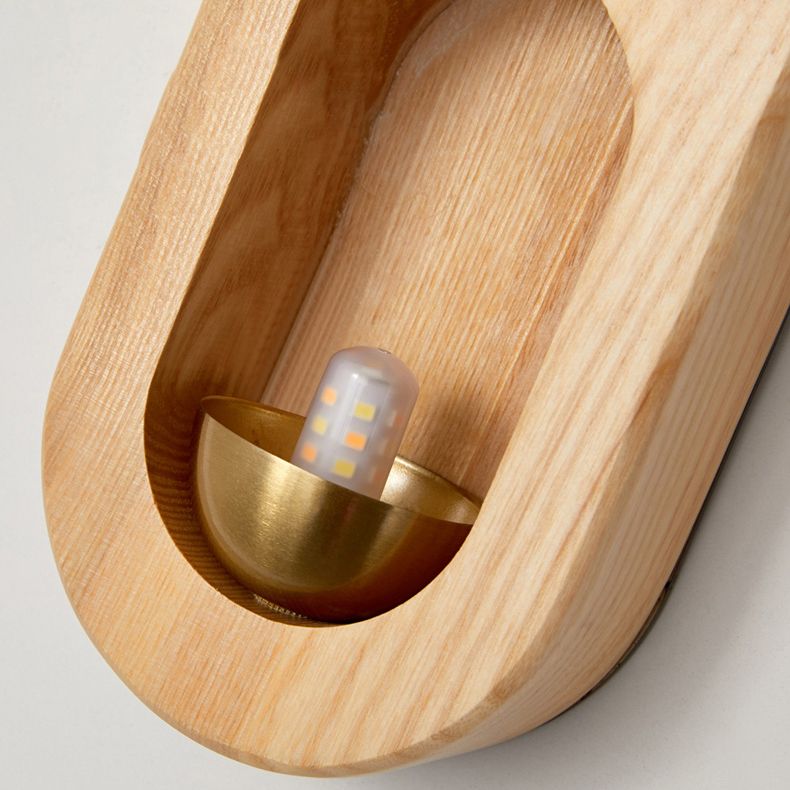 Luces de apliques de pared en forma de bola de estilo contemporáneo madera 1 lámpara de luz liviana