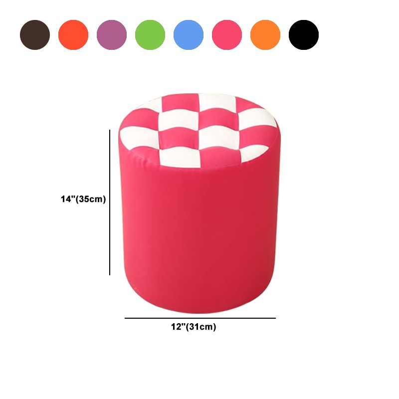 Ottoman Round Faux Leather Plaid Print Modern Tufted Tufted Ottoman