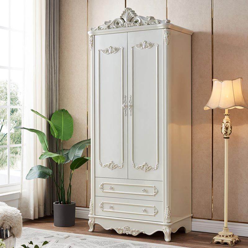 French Country Wardrobe White Colour Solid Wood Wardrobe Closet with Drawers