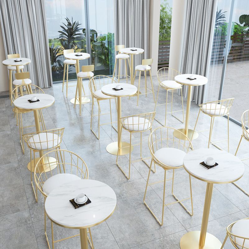 Glam Faux Marble Pub Table Cocktail Bar Table with Metal Pedestal