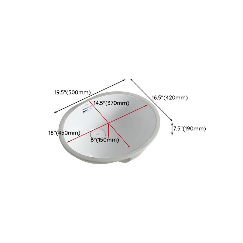 Traditional Undermount Bathroom Sink Porcelain with Overflow and Drain Assembly Basin Sink