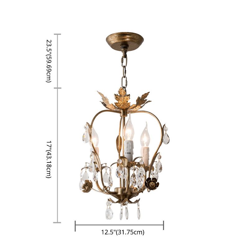 12,2 "breites Vintage Rustikalstil Kristallkronleuchter Licht 3 Licht Metallic Blatt dekoratives Schlafzimmer Anhänger Licht in Gold