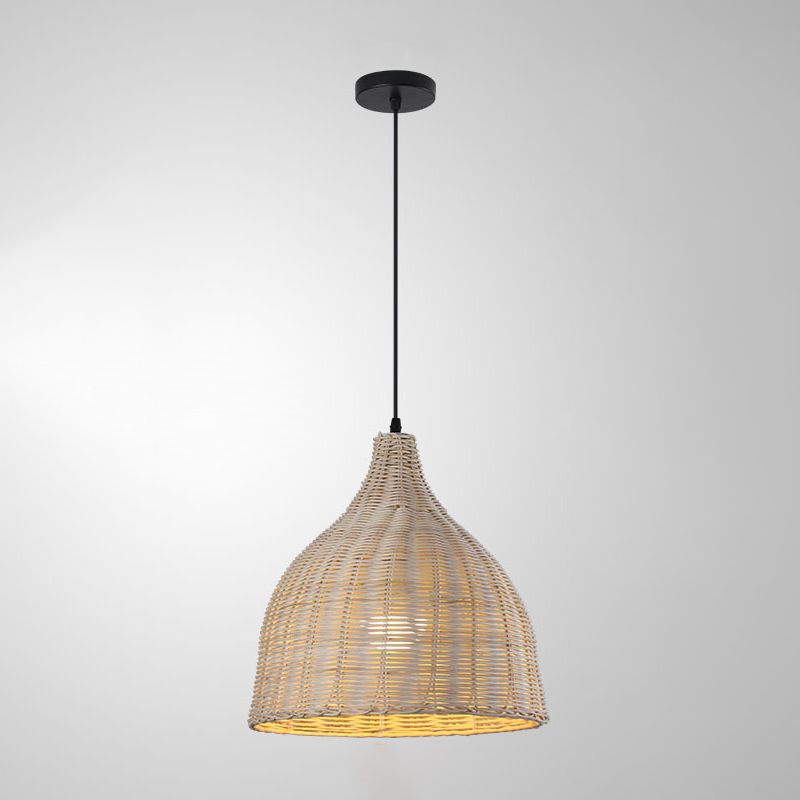 Lámpara colgante de estilo asiático de lámpara colgante de 1 luz con sombra de ratán para sala de estar