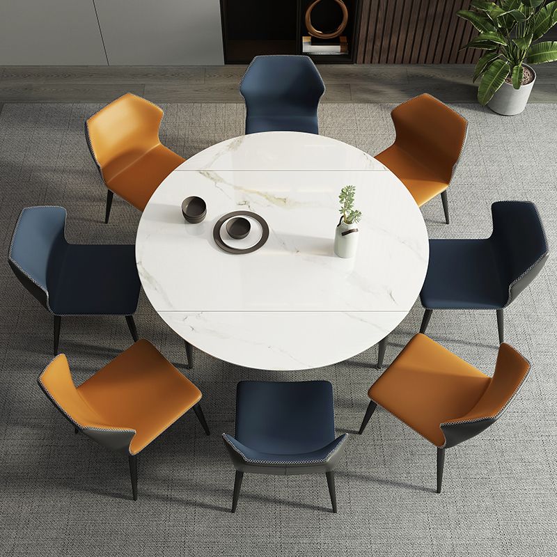Sintered Stone Top Extendable Round Table for Restaurant Modern Dining Table in White with 4 Legs