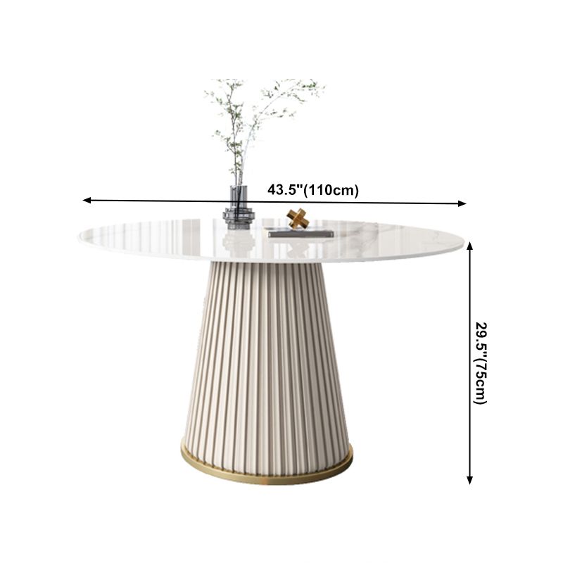 Round Traditional Luxury Dining Room Table White Sintered Stone Table with White Pedestal Base