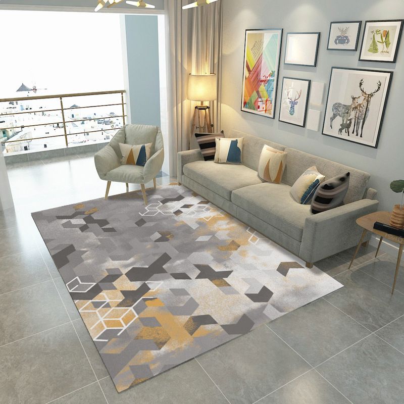 Modern Geometric Patchwork Rug Multi-Colored Polyester Carpet Non-Slip Backing Pet Friendly Machine Washable Rug for Lounge