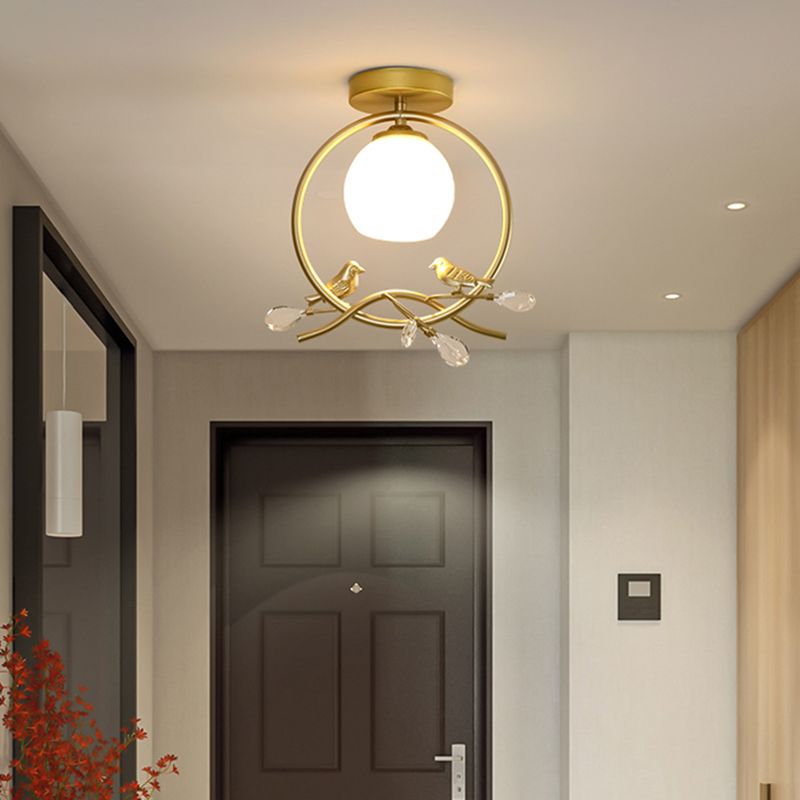 Sphère contemporaine luminaire luminaire 1 les lampes de montage à chasse d'eau légère avec oiseaux