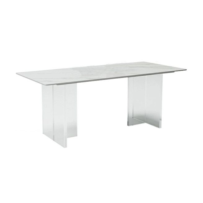White Stone Dinette Table with Acrylic Base Modern Rectangle Dining Table
