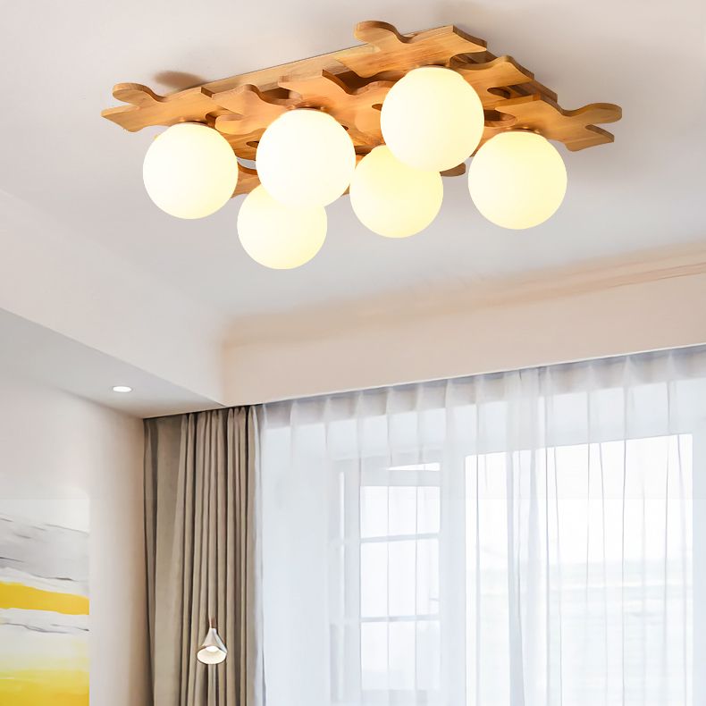 Living Room Ceiling Mounted Light Wooden Nordic Semi-Flush Ceiling Light
