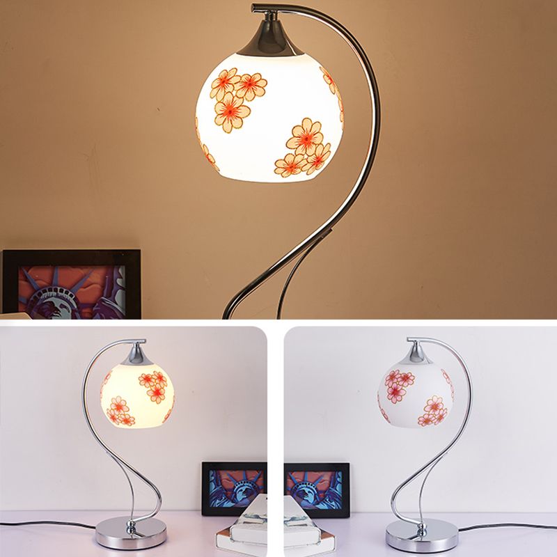 Modern Gooseneck Table Lamp Metal Single-Bulb Bedroom Night Light with Dome Glass Shade