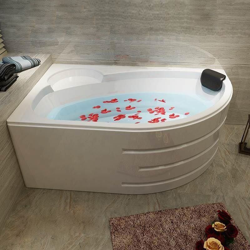 Back to Wall Bath Corner Acrylic Soaking White Modern Bathtub