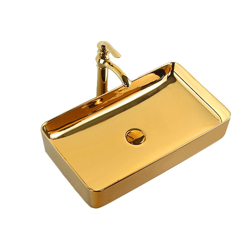 Modern Bathroom Sink Metal Rectangular with Pop-Up Drain and Faucet Vessel Bathroom Sink