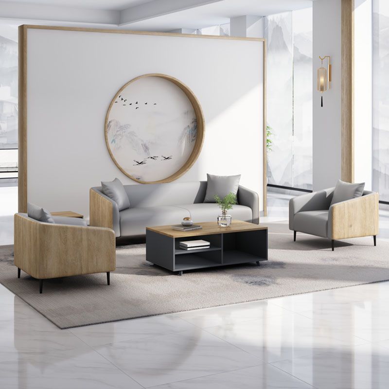Stain Resistant Sofa Faux Leather Tuxedo Arm Sofa for Bonus Room